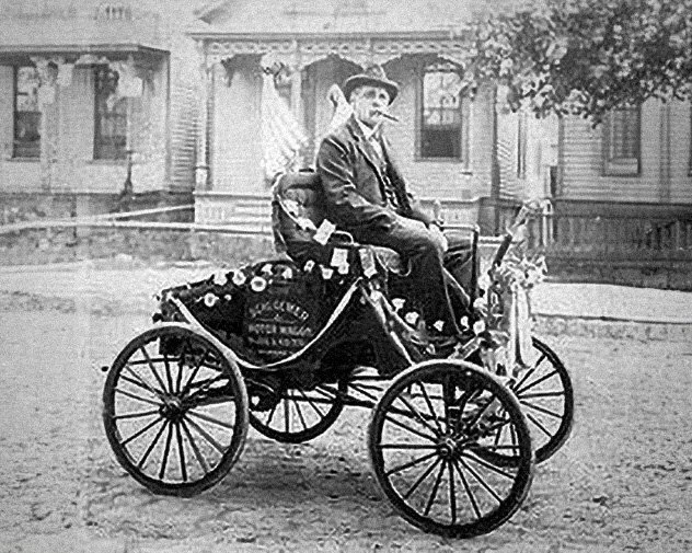 Gottfried Schloemer image from the company's history page (the 1890 motor wagon)